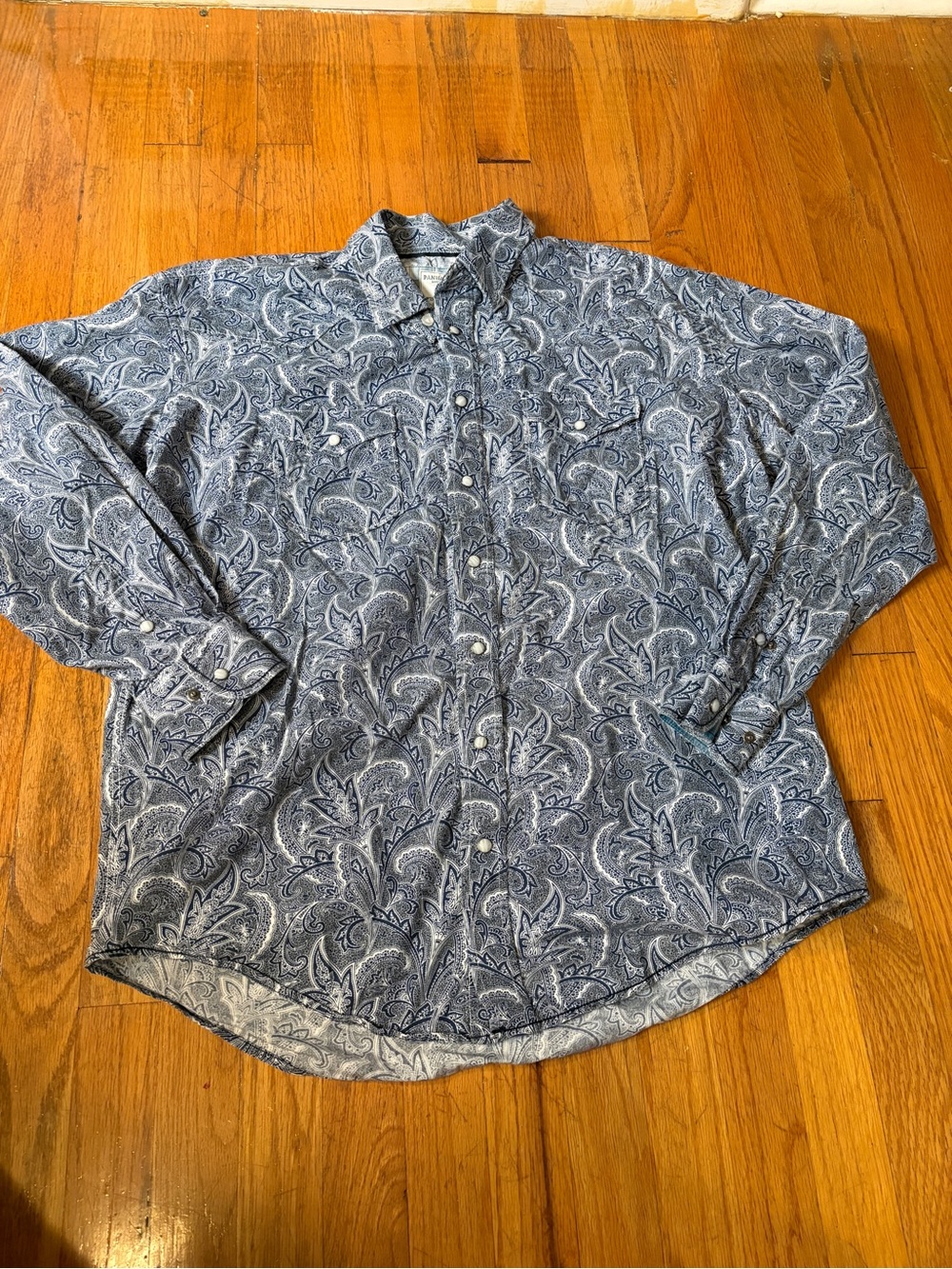 Panhandle Men's Large Blue Paisley Snap Front Long Sleeve Cowboy Shirt
